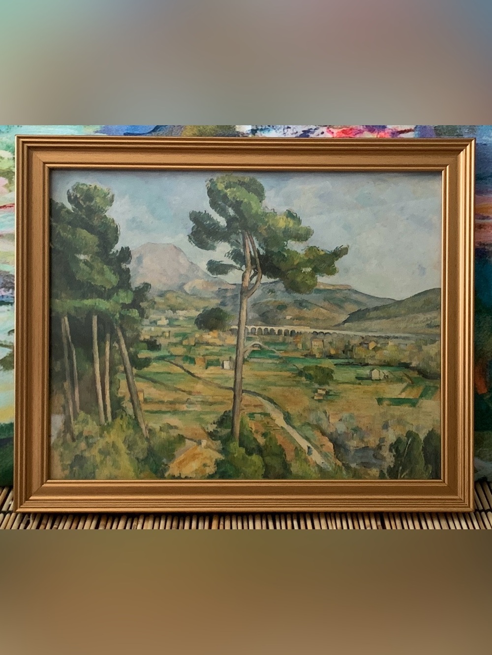 Gold Framed Mont Sainte-Victoire & the Viaduct of the Arc River Valley, Cézanne